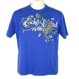 Ecko Unlimited Graphic T-Shirt Crew Neck Boys Size L Blue Short Sleeve
